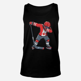 Funny Boy Kid Ice Hockey Dabbing Player Canada Flag Unisex Tank Top - Seseable