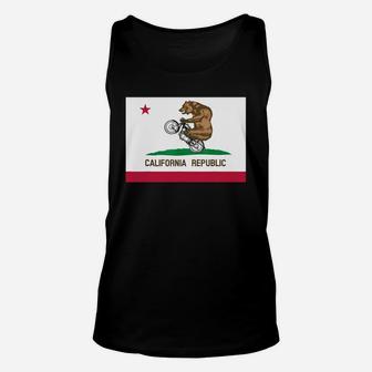 Funny California Flag Style Bear Wheelie T-shirt Unisex Tank Top - Seseable