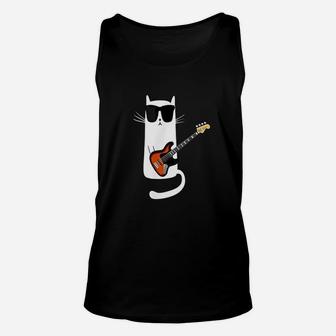 Funny Cat Wearing Sunglasses Play Bass Guitar Unisex Tank Top - Seseable