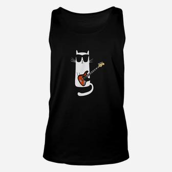 Funny Cat Wearing Sunglasses Playing Bass Guitar Unisex Tank Top - Seseable