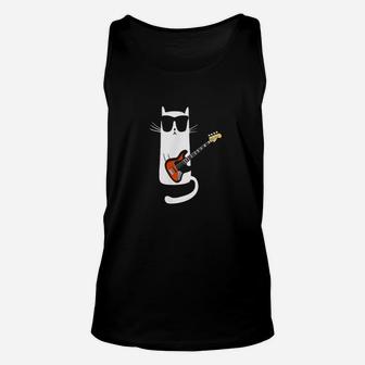 Funny Cat Wearing Sunglasses Playing Bass Guitar Unisex Tank Top | Seseable UK