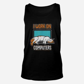 Funny Cats And Computers Halloween Kitty For Pet Lovers Unisex Tank Top - Seseable