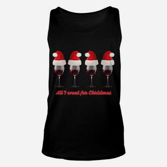 Funny Christmas Wine Glasses Red Wine Santa Hats Tee Unisex Tank Top - Seseable