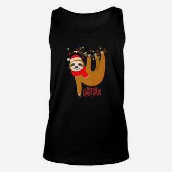 Funny Cute Christmas Sloth With Christmas Light Gift Unisex Tank Top - Seseable