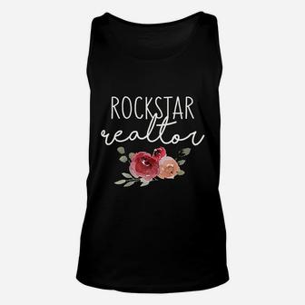 Funny Cute Realtor Woman Female Gift Rockstar Realtor Flower Unisex Tank Top - Seseable
