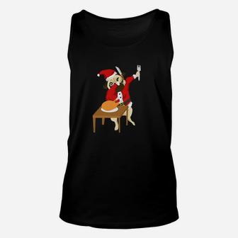 Funny Dabbing Pug Dog Santa Christmas Dinner Unisex Tank Top - Seseable