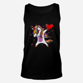 Funny Dabbing Unicorn Heart Valentines Day Gift Unisex Tank Top - Seseable