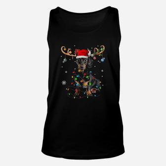 Funny Dachshund Christmas Reindeer Christmas Lights Pajama Unisex Tank Top - Seseable