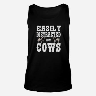Funny Farmer Gifts Easily Distracted By Cows Vintage Unisex Tank Top - Seseable