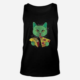 Funny Galaxy Cat Eat Pizza And Taco Outer Space Kitten Gift Unisex Tank Top - Seseable