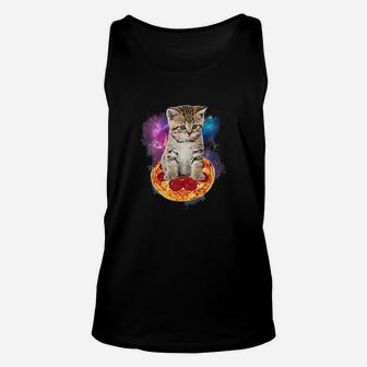 Funny Galaxy Cat Space Cat Eat Pizza And Taco Unisex Tank Top - Seseable