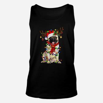 Funny Pug Dog Christmas Reindeer Christmas Lights Unisex Tank Top - Seseable