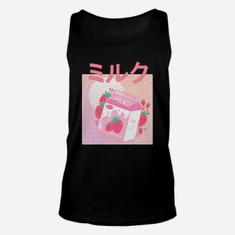 Funny Retro 90s Japanese Kawaii Strawberry Milk Shake Carton Unisex Tank Top - Seseable