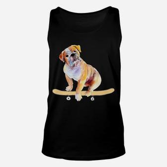 Funny Skateboarding Bulldog Puppy Gift Unisex Tank Top - Seseable