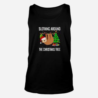 Funny Slothing Around The Christmas Tree Sloth Unisex Tank Top - Seseable