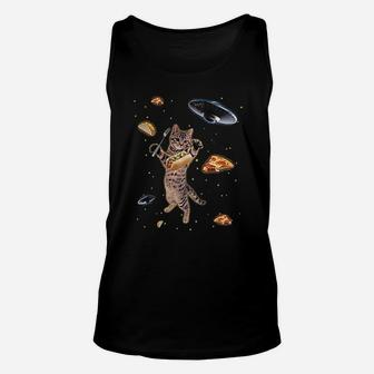 Funny Space Pizza Cat With Ufos Trippy Unisex Tank Top - Seseable