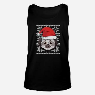 Funny Ugly Christmas Sloth Gift Santa Claus Hat Cute Unisex Tank Top - Seseable