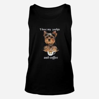 Funny Yorkie I Love My Yorkie And Coffee Funny Unisex Tank Top - Seseable