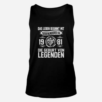 Geburtstagsshirt 1981: Leben Beginnt bei 41, Legenden-Feier Unisex TankTop - Seseable