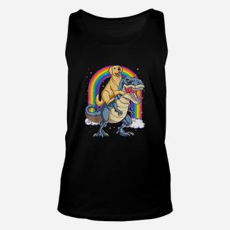 Golden Retriever Riding Dinosaur T Rex Gifts Boys Rainbow Unisex Tank Top - Seseable