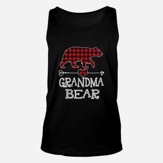 Grandma Bear Christmas Pajama Red Plaid Buffalo Family Gift Unisex Tank Top - Seseable