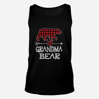Grandma Bear Christmas Pajama Red Plaid Buffalo Family Unisex Tank Top - Seseable