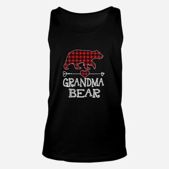 Grandma Bear Christmas Pajama Red Plaid Unisex Tank Top - Seseable