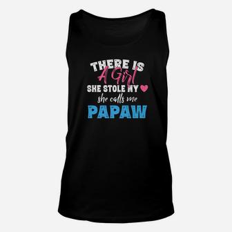 Grandpa Gifts Girl Stole My Heart Calls Me Papaw Unisex Tank Top - Seseable