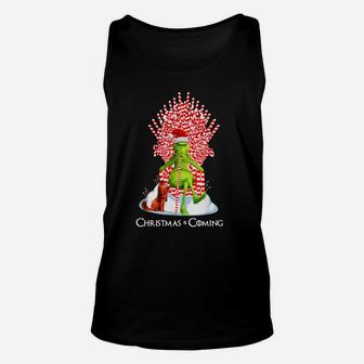 Grinch Christmas Is Coming Candy Cane Throne Christmas Unisex Tank Top - Seseable
