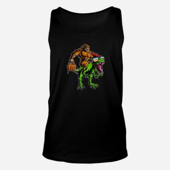 Halloween Bigfoot Riding T Rex Dinosaur Pumpkin Shirt Unisex Tank Top - Seseable