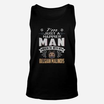 Happier Man With Belgian Malinois Unisex Tank Top - Seseable