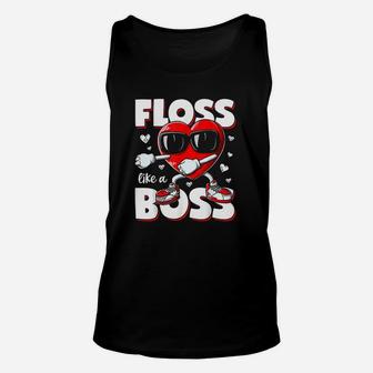 Heart Floss Like A Boss Valentines Day Flossing Unisex Tank Top - Seseable