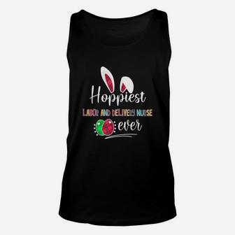 Hoppiest Labor And Delivery Nurse Ever Bunny Ears Buffalo Plaid Easter Nursing Job Title Unisex Tank Top - Seseable