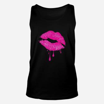 Hot Pink Lips Kiss 80s Retro Vintage Lipstick Party Unisex Tank Top - Seseable
