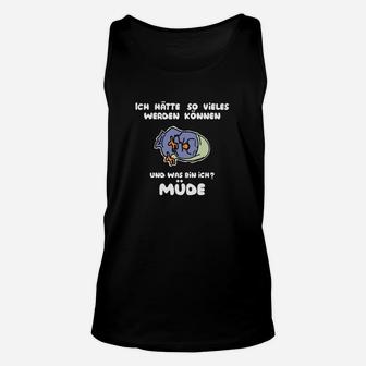 Humorvolles Unisex TankTop Schwarz, Müdes Comic-Motiv mit Spruch - Seseable