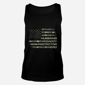Husband Daddy Protector Hero Fathers Day Flag Unisex Tank Top - Seseable
