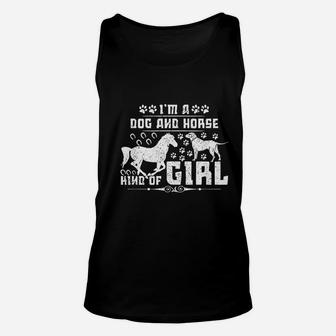 I Am A Dog And Horse Kind Of Girl Paw Print Horseshoe Gift Unisex Tank Top - Seseable