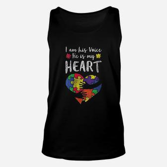 I Am His Voice Mom Dad Family Autistic Kids Awareness Unisex Tank Top - Seseable