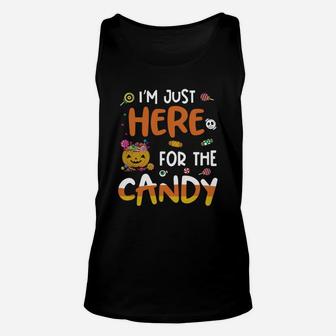 I Am Just Here For The Candy Halloween Mens Unisex Tank Top - Seseable