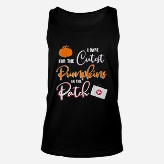I Care For The Cutest Pumpkins In The Patch Halloween Nurse Unisex Tank Top - Seseable
