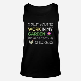 I Just Want To Work In My Garden Funny Chicken Unisex Tank Top - Seseable