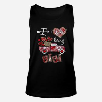 I Love Being Gigi Red Plaid Truck Hearts Valentine Unisex Tank Top - Seseable