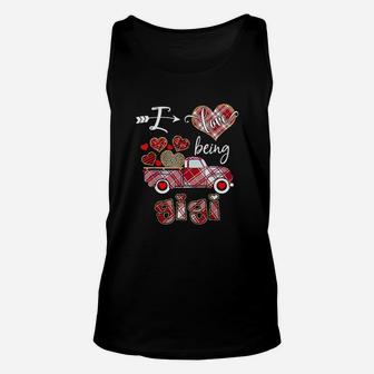 I Love Being Gigi Red Plaid Truck Hearts Valentines Day Unisex Tank Top - Seseable