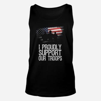 I Proudly Support Our Troops Veterans Day Vintage Usa Flag Unisex Tank Top - Seseable