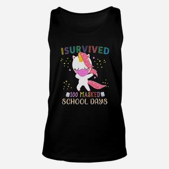 I Survived 100 School Days Dabbing Unicorn Unisex Tank Top - Seseable