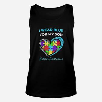 I Wear Blue For My Son Awareness Mom Dad Heart Puzzle Unisex Tank Top - Seseable