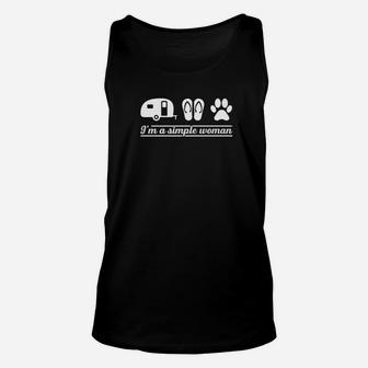 Im A Simple Woman Camping Flip Flops Dogs Unisex Tank Top - Seseable
