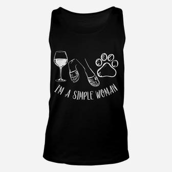 Im A Simple Woman Funny Wine Flip Flops Dog Paw Gift Unisex Tank Top - Seseable
