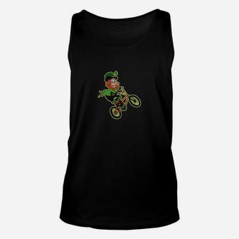 Irish Leprechaun Riding Bmx T Shirt St Patrick Day Funny Js4 Black Unisex Tank Top - Seseable