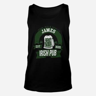 James Irish Pub Food Ale Spirits Established 2021 St Patricks Day Man Beer Lovers Name Gift Unisex Tank Top - Seseable